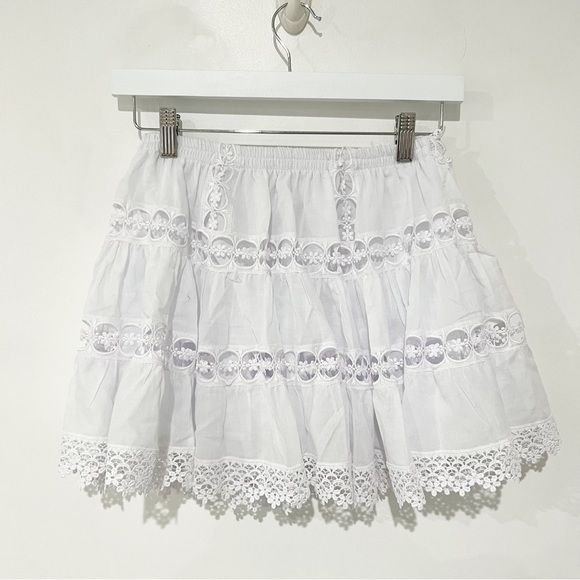 NWT Charo Ruiz Lea guipure lace-trimmed cotton-blend voile mini skirt size Large - Picture 6 of 11